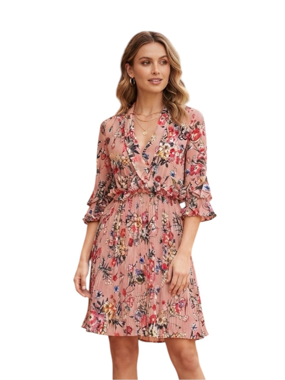 PrettyLittleThing Rose Floral V-Neck Pleated Mini Dress Size 12